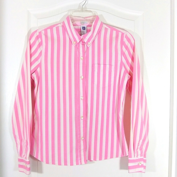 GAP Pink Stripe Long Sleeve Button Down Shirt/Top